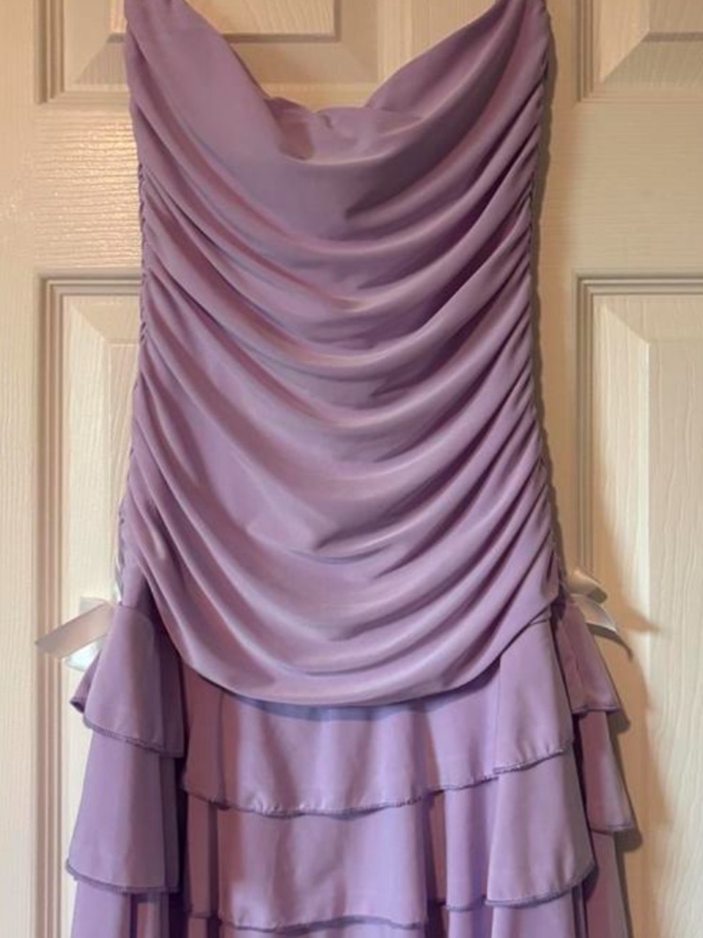 Lavender Ruffle Draped Strapless Dress - Picture 4 of 4